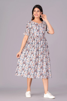 asifarheen Women Fit and Flare Multicolor Midi/Calf Length Dress