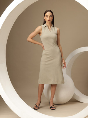 CHEMISTRY Women Bodycon Beige Midi/Calf Length Dress