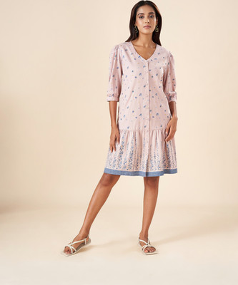 Akkriti by Pantaloons Women Fit and Flare Pink, Blue Below Knee Dress