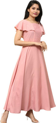ladik way Women Maxi Pink Full Length Dress