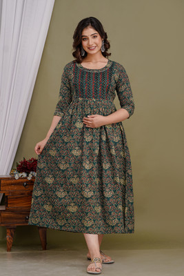 Akshara Fashion Women A-line Multicolor Midi/Calf Length Dress