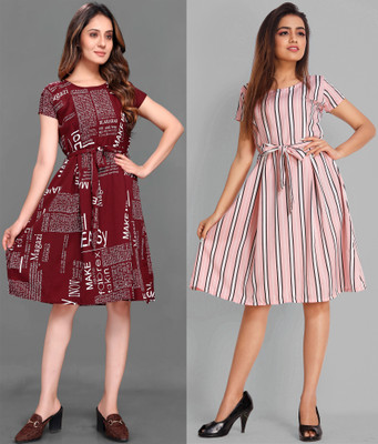 Gurudev fashion Women A-line Multicolor Knee Length Dress