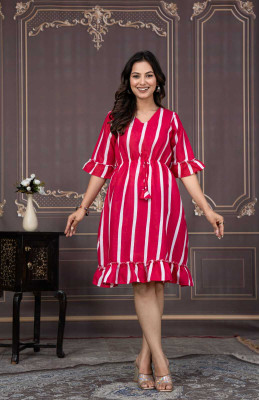 ptfcreation Women A-line Pink Knee Length Dress