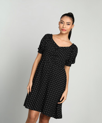PEOPLE Women A-line Black Above Knee/Mid Thigh Length Dress