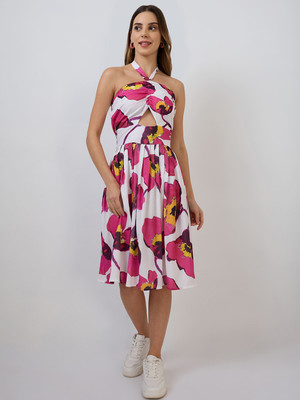 AmarAsha Women Fit and Flare Pink Knee Length Dress