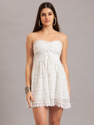 Eavan Women Gathered White Mini/Short Dress