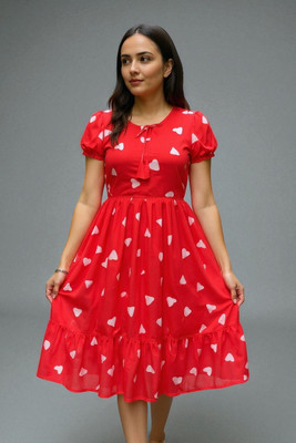 GROMint Women A-line Red Midi/Calf Length Dress