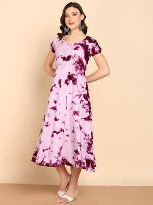 PinkTribe Women A-line Pink, Purple Midi/Calf Length Dress