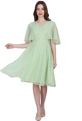 color world Women A-line Light Green Dress