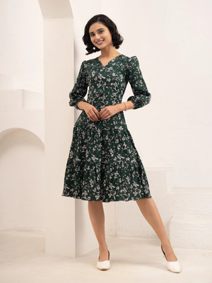 AASK Women Fit and Flare Multicolor Midi/Calf Length Dress