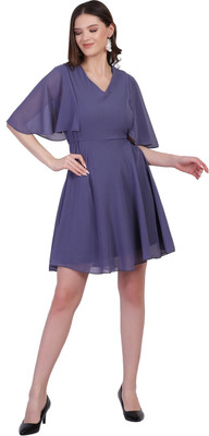 FIRST ARRIVAL Women A-line Light Blue Knee Length Dress