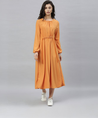Raresim Women Maxi Orange Midi/Calf Length Dress