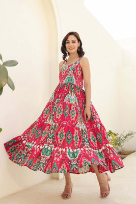 SUSIBI Women A-line Red Maxi/Full Length Dress