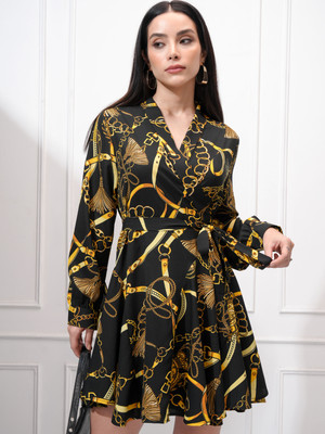Tokyo Talkies Women Wrap Black Midi/Calf Length Dress