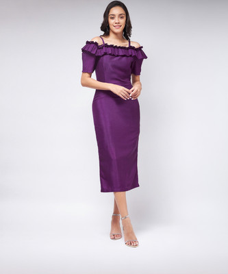 ZIMA LETO Women Bodycon Purple Midi/Calf Length Dress