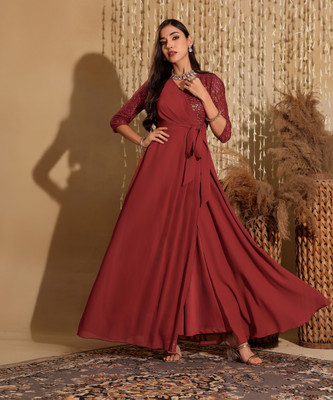 Miss Chase Women Wrap Red Maxi/Full Length Dress