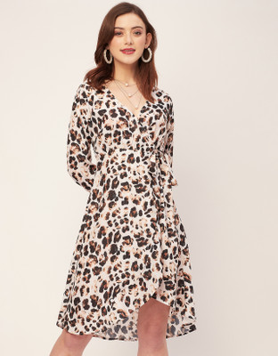 moomaya Women Wrap White, Black, Brown Knee Length Dress
