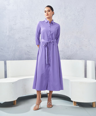 Selvia Women A-line Purple Below Knee Dress