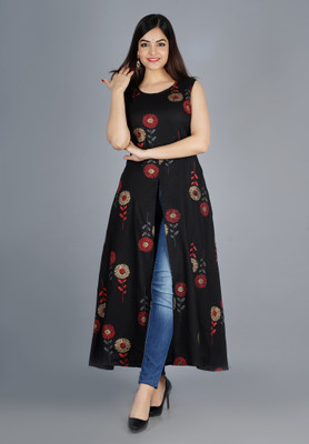 Hiral Creation Women Printed Straight Kurta(Black)