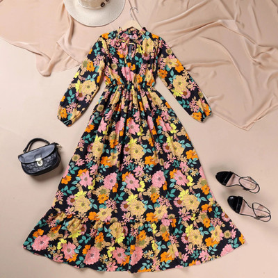 ZWERLON Women A-line Yellow Maxi/Full Length Dress
