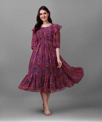 Fashion2wear Women A-line Pink Midi/Calf Length Dress