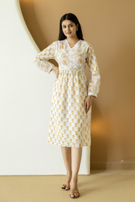 NG Fashion Women Fit and Flare White Midi/Calf Length Dress