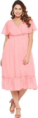 HouseOfCommon Women Fit and Flare Pink Midi/Calf Length Dress