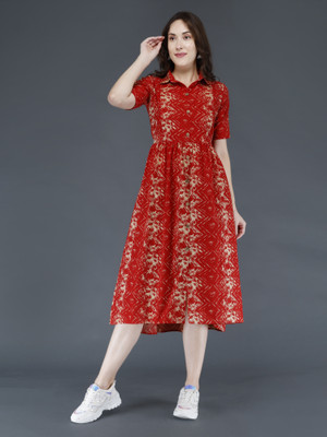 SupBir Women Printed Anarkali Kurta(Red)