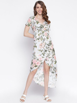 IQRAAR Women High Low Grey Knee Length Dress