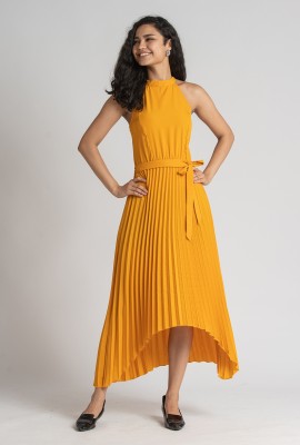 AASK Women Asymmetric Yellow Dress