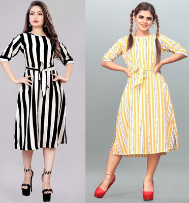 Hiral Creation Women Fit and Flare White Below Knee Dress