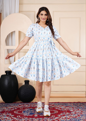 Khedapati Women Fit and Flare Blue Knee Length Dress