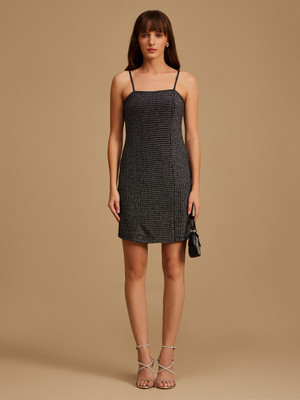 KAZO Women Fit and Flare Grey Knee Length Dress