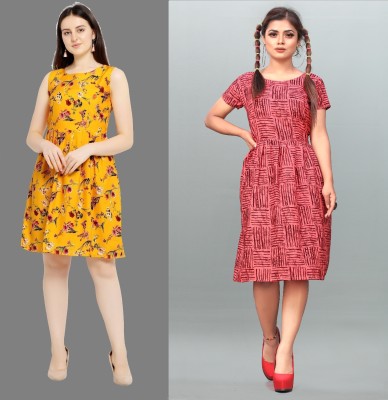 maruti fab Women Fit and Flare Yellow Dress