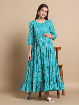 Gujari Women Fit and Flare Light Blue Midi/Calf Length Dress