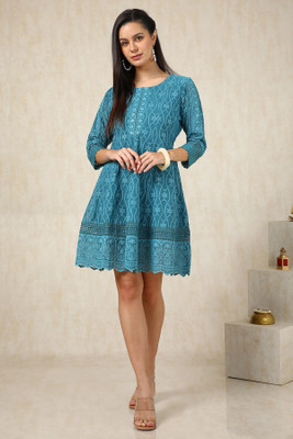 soch Women Fit and Flare Green Above Knee/Mid Thigh Length Dress