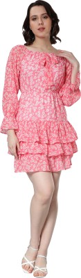 NUEVOSDAMAS Women A-line Pink, White Dress