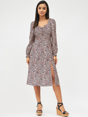 HARPA Women A-line Beige Midi/Calf Length Dress