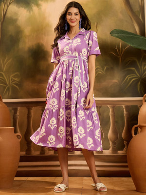 Stylum Women Fit and Flare Purple Midi/Calf Length Dress