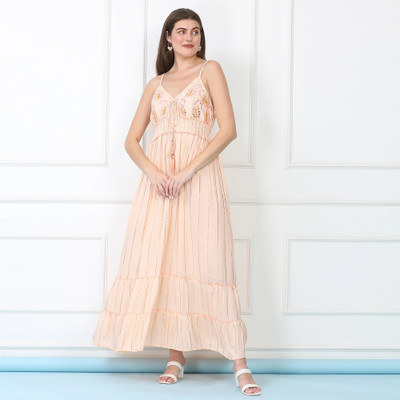 Majestic By Baani Women Maxi Beige Full Length Dress