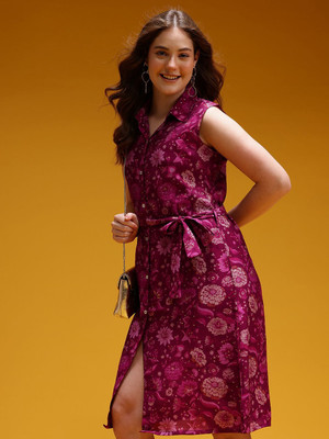 HERE&NOW Women A-line Maroon Below Knee Dress