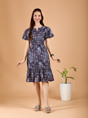 AmarAsha Women Fit and Flare Blue Midi/Calf Length Dress