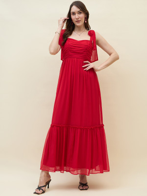 AAYU Women Layered Red Maxi/Full Length Dress