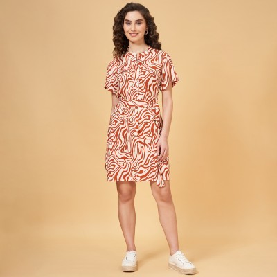 YU by Pantaloons Women A-line Orange, White Dress