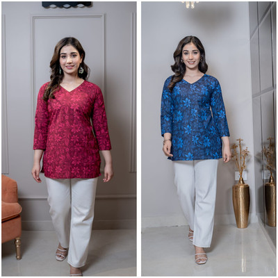 I N ENTERPRISES Casual Printed Women Red, Blue Top