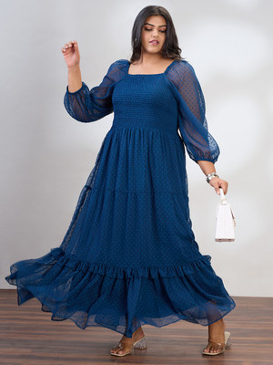 Globus Women Fit and Flare Blue Maxi/Full Length Dress