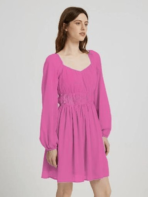 Deshi Look Women A-line Pink Above Knee/Mid Thigh Length Dress