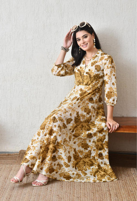 DECKEDUP Women Fit and Flare Multicolor Maxi/Full Length Dress