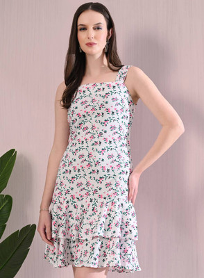 ZEUGEN Women Fit and Flare White Knee Length Dress