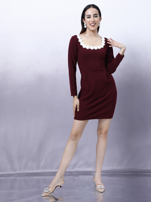 ATHENA Women Fit and Flare Maroon Above Knee/Mid Thigh Length Dress
